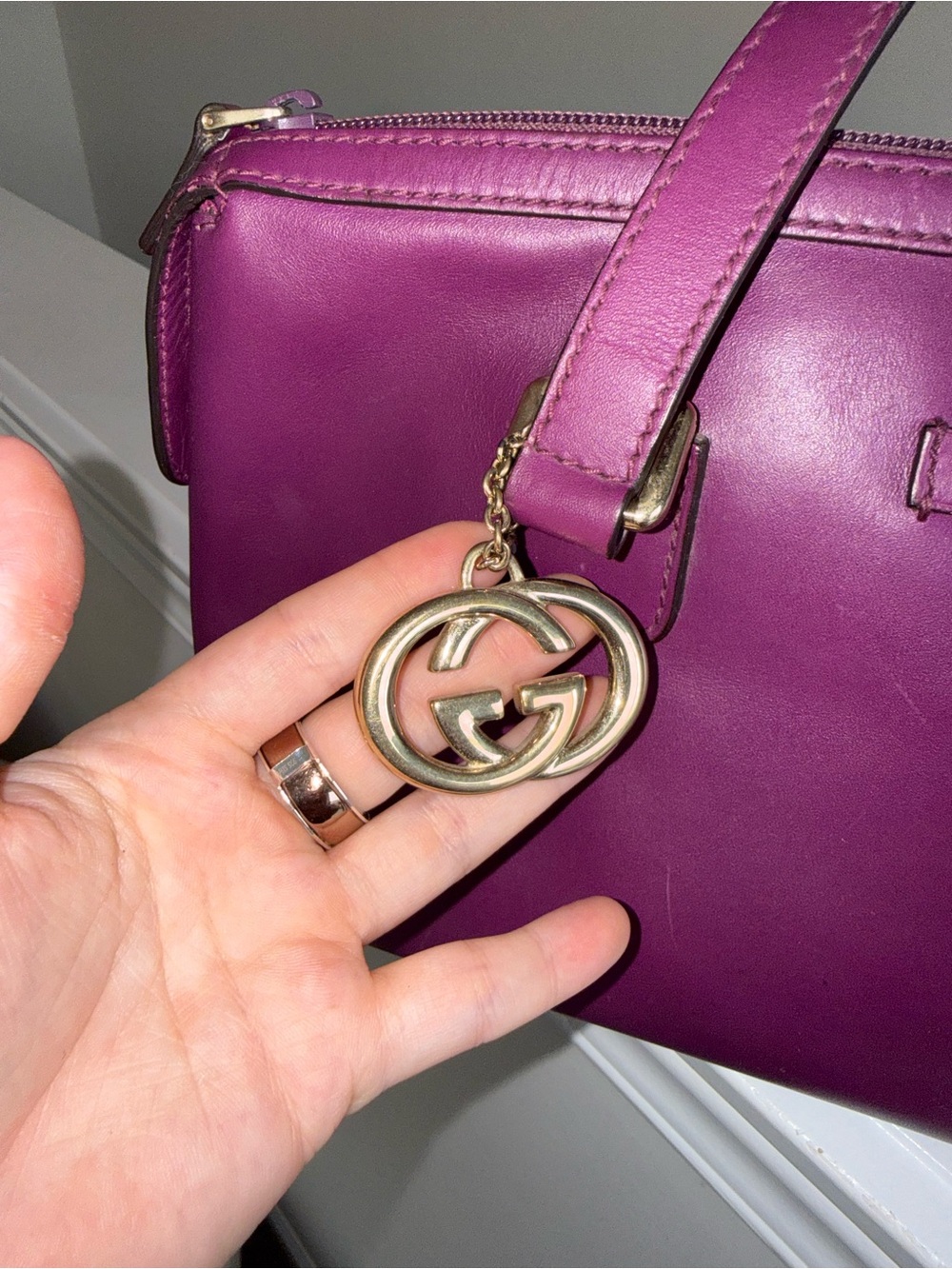 Gucci Purple Leather Top-Handle Satchel with Gold-Tone Logo Charm - Picture 6 of 13